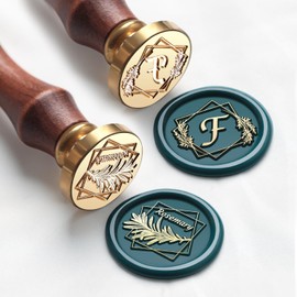 VSECUON Letter F Wax Seal Stamp Rosemary Initial Wax Stamp Kit, 2pcs Value Pack with Vintage Rosewood Handle Decorative Gift for Wedding Art Invitations Christmas