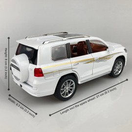 Che Zhi 1/24 Scale LandCruiser Prado TX Off-Road Vehicle Zinc Alloy Pull Back ORV Car Model Toy with Sound and Light White Black Color Available (White)
