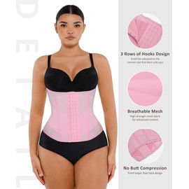 FeelinGirl 3 Hook Adjustable Waist Trainer Sport Waist Cincher Corset for Women Colombiana Plus Size Pink M