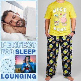 SpongeBob SquarePants 2 Piece Pajama Set for Men Teens Comfy T Shirt PJ Pants Loungewear Summer Sleepwear Gifts for Men (3XL, Yellow/Black)