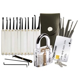 LOCK COWBOY 20-Piece Lockpicking Set Professional with Transparent Padlock in Credit Card Format & Instructions for Beginners and Professionals | Gadgets for Men