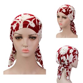 Pre Tied Chemo Head Scarf 3 Packed Beanie Skull Cover Cap for Women (Set4-Floral)