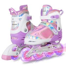 MammyGol Adjustable Inline Skates for Girls Kids Boys Youth with Light up Wheels, Light Purple Beginner Blades Roller Skates for Boys Size 10 11 12 13 Ages 6-12