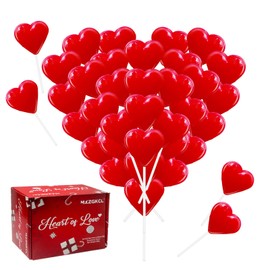 36 Pack Red Heart-Shaped Hard Candy Lollipop Suckers Valentine's Day Heart Lollipops Candy Individually Wrapped Bulk, Rich Strawberry Flavor - Red Candies for Candy Buffet
