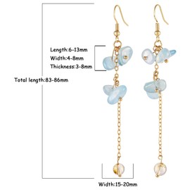 SUNYIK Natural Crystal Chip Stones Dangle Earrings for Women, Healing Tumbled Stones Drop Earrings for Ladies, Aquamarine
