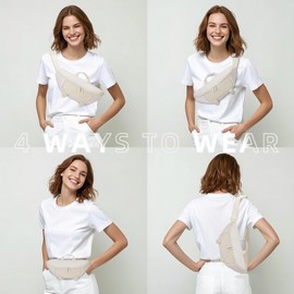 MAXTOP Large Fanny Pack Cross Body Bag Beige Waist Pack with Adjustable Strap for Travel Sports Running,Beige