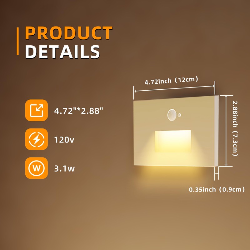 Jandov 4 Pack Motion Sensor Stair Lights Indoor Outdoor,Dimmable Motion