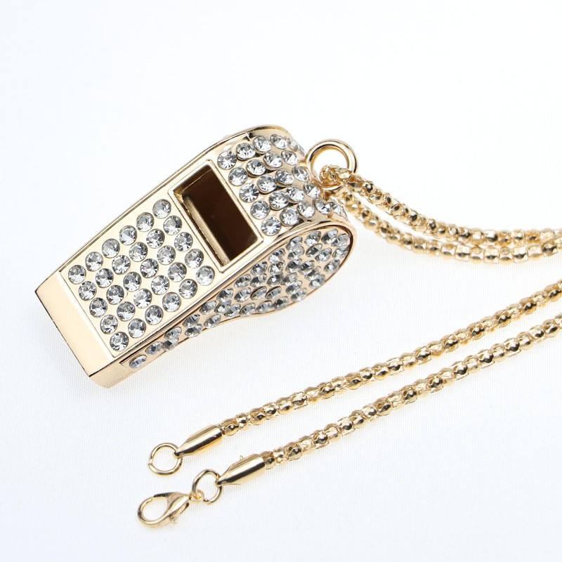 PCTC Crystal-Encrusted Metal Whistle - Heavy-Grade Metal Fashion Jewelry with