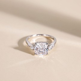 EAMTI 3.5CT 925 Sterling Silver Engagement Rings for Women Cushion Cut 3-Stone Promise Rings for Her Cubic Zirconia CZ Wedding Bands Size 6.5