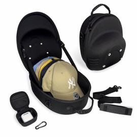 Caribu Travels Hat Organizer for Baseball Caps - Storage Holder Cap Bag - Hard EVA Case for Men, Women, Golf, Truck, Ballcap, and Airpods - Crushproof, Dustproof. Travel Hat Caddy with Handle & Strap