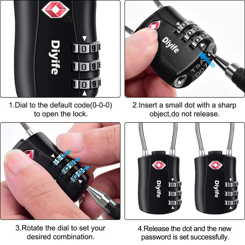 Diyife TSA Luggage Locks, [Newest Version][4 Packs] 3-Digit Security Padlock,