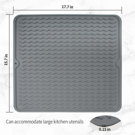 Silicone Dish Drying Mat for Multiple Usage, Non-Slip Easy Clean Sink Mat Large Heat-resistant Dish Drainer Mat Suitable for Kitchen Counter or Sink, Refrigerator or Drawer liner 18 inches x 16 inches