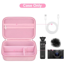 Canboc Carrying Camera Case for Sony ZV-1F/ ZV-1/ ZV-1II Vlog Digital Camera & Vlogger Accessory Kit Tripod, Travel Storage Bag with Strap, Mesh Pocket fit Cable, Pink