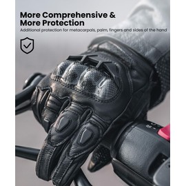 ILM Air Flow - Guantes de piel para motocicleta con visualización táctil para hombres y mujeres, modelo GRC01 (M, negro)