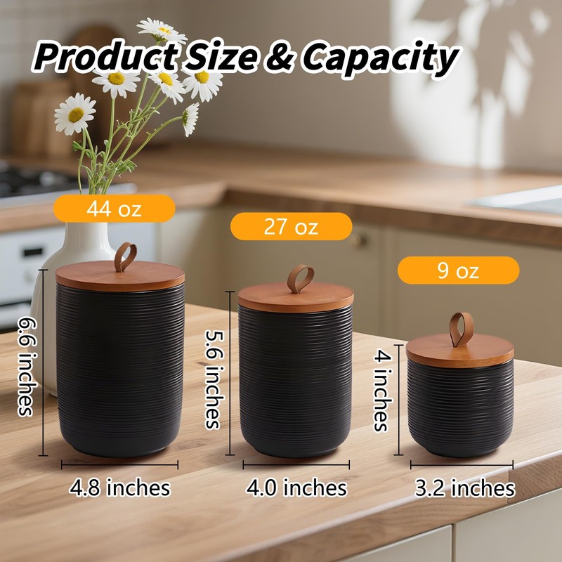 Food Storage Jar Strong Ceramic Storage Canisters with Airtight Wooden