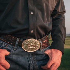 Montana Silversmiths Christian Cowboy Bright Cut Striking Engraved Rope Trim Oval Western Belt Buckle