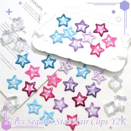 NAISKA 27Pcs Sequins Star Hair Clips Y2K Pink Blue Purple Star Snap Hair Barrettes for Women Cute Small Metal Pentagram Clips for Hair Kawaii Girls Barrettes for Hair 2000s Hair Accessories