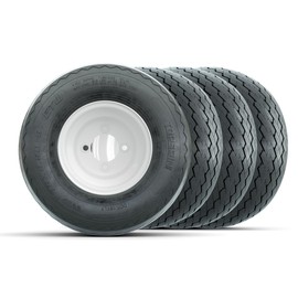 GTW 8 Inch Golf Cart Wheel and Tire Combo | 18x8.5-8 Topspin Plus Sawtooth Street/Course Tires on White Steel Wheels | Set of 4 Mounted