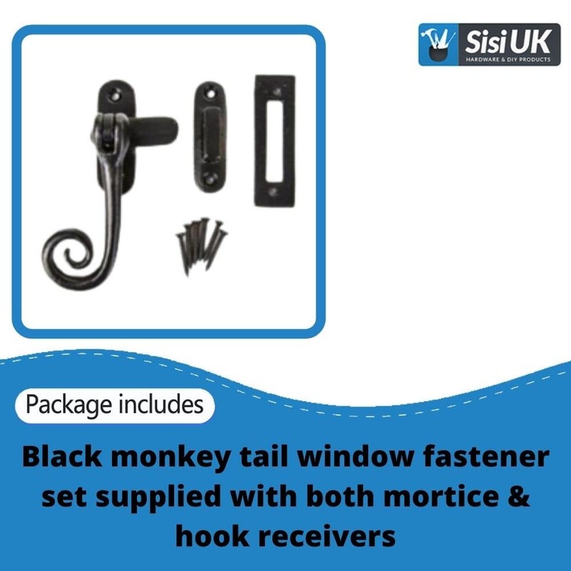 Black Antique Monkey Tail Window Fastener Curly End Casement Fastener