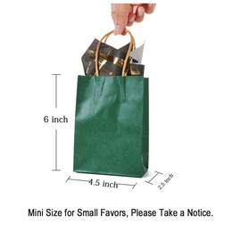 AWELL Small Dark Green Paper Bag with Handle Party Favours Bag 6x4.5x2.5 inch for Chiristmas Wedding Birthday Recycled Bag, Pack of 24