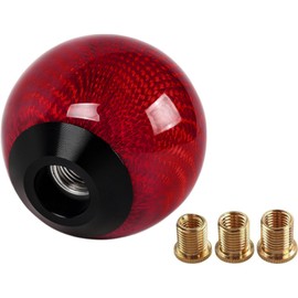 Real Carbon Fiber Shift Knob Gear Shifter Knobs with 3 Adapters Round Ball for Most Manual Car Universal Gear Shift Knob (Red)
