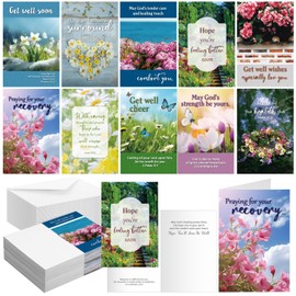 Dunzoom 50 Pack Religious Get Well Soon Cards with Scripture Assorted Bible Verse 4 x 6 Inch Inspirational Christian Floral and Landscape Photography Wishing You Well Greeting Cards with Envelopes