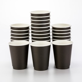 500-CT Disposable Black 12-oz Hot Beverage Cups with Double Wall Design: No Need for Sleeves - Perfect for Cafes - Eco Friendly Recyclable Paper - Insulated - Wholesale Takeout Coffee Cup