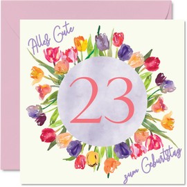 23. Geburtstagskarte für Frauen - Aquarell Tulpen Blumen Strauß - Alles Gute zum Geburtstagskarten für 23 Jährige Frau Tochter Tante, 145mm Dreiundzwanzig Dreiundzwanzigster Geburtstag Grußkarten
