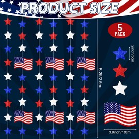 MARFOREVER 41Ft 5 Pcs Patriotic Star America Flag Garland Red White Blue Glitter Streamers 4th of July Hanging Garlands for Independence Day Labor Veterans Day Memorial Day Party Decorations Supplies