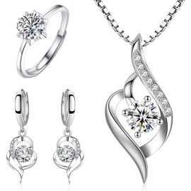 Collar Mujer ，Collares de Mujer, Juego de Collar y Pendientes de Plata de Ley 925 Para Mujer，Alta joyería femenina, Conjuntos de Joyas para Mujer, Juego de Joyas para San Valentín, Cumpleaños.