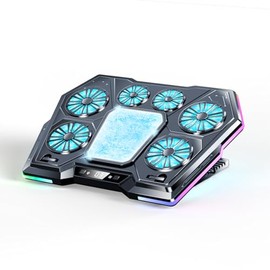 Adventurers D13 Laptop Cooling Pad, Thermoelectric Cooler and 6 Cooling Fans for 12.1–21 Inch Laptops, Gaming Laptop Cooling Pad with RGB Lights, 8 Height Adjustment, 4K LCD Display, 2 Input Ports