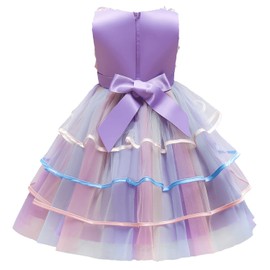 NNJXD Girl , Little Kid Ruffles Lace Party Wedding Dresses Size (140) 6-7 Years Flower 736 Purple