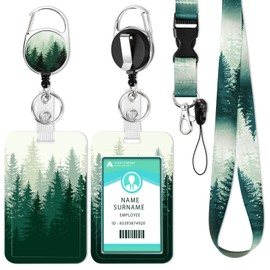 ID Case with Strap, Extendable Lanyard Badge Holder, Card Case Key Ring with Carabiner, Lanyard for Women, Teacher, Nurse, Doctor, Student (Pineforest)