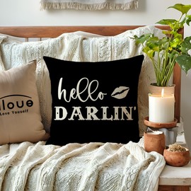 ULOVE LOVE YOURSELF Funny Couple Pillow Covers 18x18 Howdy Cowboy Hello Darlin’ Western Throw Pillowcases Rustic Farmhouse Decor Cushion Covers 2Pack for Cowboy Cowgirl Valentine Decorations (Black)