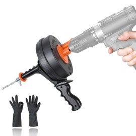 BACOENG 25Ft Drain Auger, Heavy Duty Plumbing Snake with Drill Adapter, Use Manually or Powered for Drain Clog, Shower Sink, Comes with Gloves and Bag (Orange)