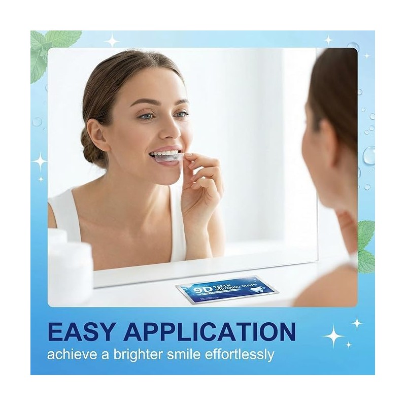 28PCS Tiras Blanqueadoras Dentales 9D, Teeth Whitening strips Anti-Deslizantes, Sabor