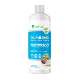 Wellthy Enjuague Bucal 100% Natural 1lt (1000 ml). Oil Pulling a base de Aceite de Coco. Vegan, Alcohol Free, Chemical Free.