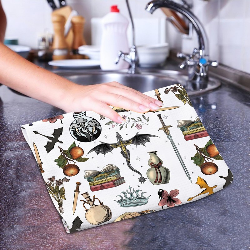 PXTIDY Küchentuch, Motiv: 4. Flügel, Motiv: Drachen und Blumenmuster, saugfähig,