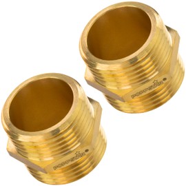 Poppstar Brass Double Nipple 3/4 Inch with Hexagon, 2 Pieces