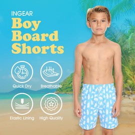 INGEAR Boys Swim Trunks - UPF 50+, Quick Dry Boys Bathing Suit, Beach Shorts, Swimsuit and Swimwear Trunks - Sizes 2T-14 (Pink Pineapple, 8/10)
