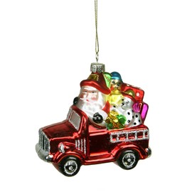 Northlight Glass Santa in Fire Truck Decorative Christmas Ornament, 3.5"