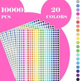10000 PCS Small Dot Stickers 1/4" Round Color Coding Labels Circle Dot Stickers Label Sticker in 20 Colors for Office,Classroom