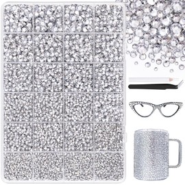 25000Pcs Resin Jelly Rhinestones with Tweezers for Crafting, 2-6mm Mixed Sizes (Clear) Non Hotfix Flatback Gems, Bedazzling Crystal for DIY Crafts Clothing Tumblers Mugs Shoes Decor Nail Art