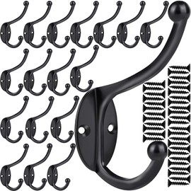 ZEYU 20Pcs Wall Hooks, Coat Hooks Hardware Heavy Duty Hooks for Hanging Coats Double No Rust Black Hook Wall Mounted with Screws for Key, Towel, Bags, Cup, Hat