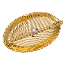 Golden Leaf Ring Holder Jewelry-Dish - Engagement Decor Jewelry Dish Bracelet Earrings Necklace Tray for Birthday Gifts Home Wedding Decor