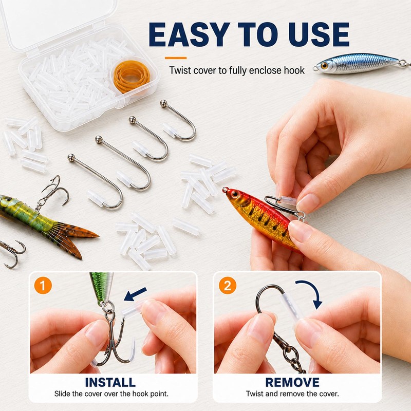 200PCS Fish Hook Barb Protector with Storage Guard Cap Lure