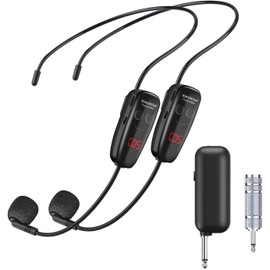 XIAOKOA Wireless Microphone Headset,UHF Dual Headset Microphone System,165FT Range Transmission for Voice Amplifier,PA System,Fitness.Church,Yoga Class