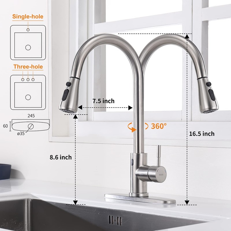 Touchless Kitchen Faucet with Pull Down Sprayer, Motion Sensor Kitchen