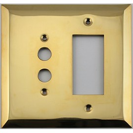 Jumbo Stamped Unlacquered Brass Two Gang Combo Wall Plate - One Push Button Light Switch One GFI/Rocker Opening
