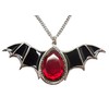 Gothic Black Bat Wings and Blood Red Stone Pewter Pendant